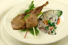 voorgerecht - Groenteterrine Cees Helder met geconfijt kwartelpootje