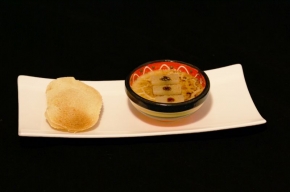 amuse2 - Foie gras, gepekelde peer, pain d épice