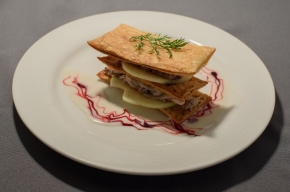 voorgerecht - Mille-feuille van appel met makreel en een vinaigrette van yoghurt