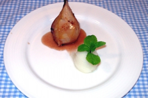 nagerecht - Punchperen op amandelcakeje met wijnsorbet