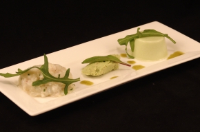 voorgerecht - Tartaar van gemarineerde kabeljauw, bavarois van komkommer, avocadomousse