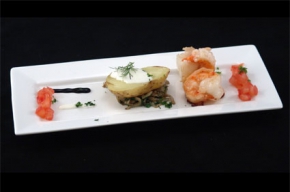 amuse - Bintje met scampi en oesterzwammen