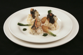 voorgerecht - Brandade van kabeljauw met scampi en lente-uitje