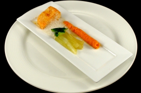 tussengerecht - Zalm met zalf van bospeen en luchtige Thaise kokossaus