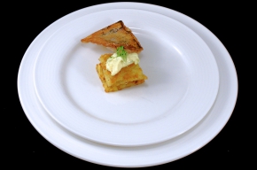 tussengerecht - Snoekbaarsfilet, rösti met jonge prei, ricotta en kerrie