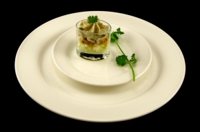 amuse - Hollandse garnalen met granny Smith salade en avocado-korianderschuim