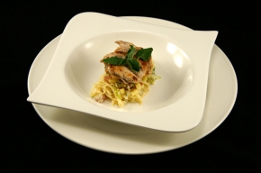 tussengerecht - Cappellini met parelhoen, comt?kaas, coppa en prei