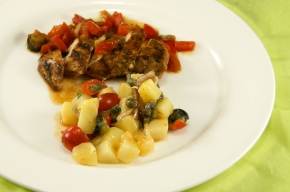 hoofdgerecht - Kipfilet met balsamico-azijn met een Siciliaanse aardappelsalade