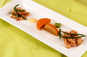 tussengerecht - Noordzeegarnalen met puntpaprika en zeekraal