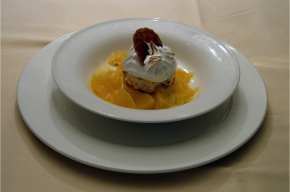 nagerecht - Nogaparfait en passievruchtensorbet met sinaasappelsalade