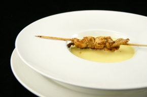 soep - Maïssoep met gemarineerde kipspiesjes